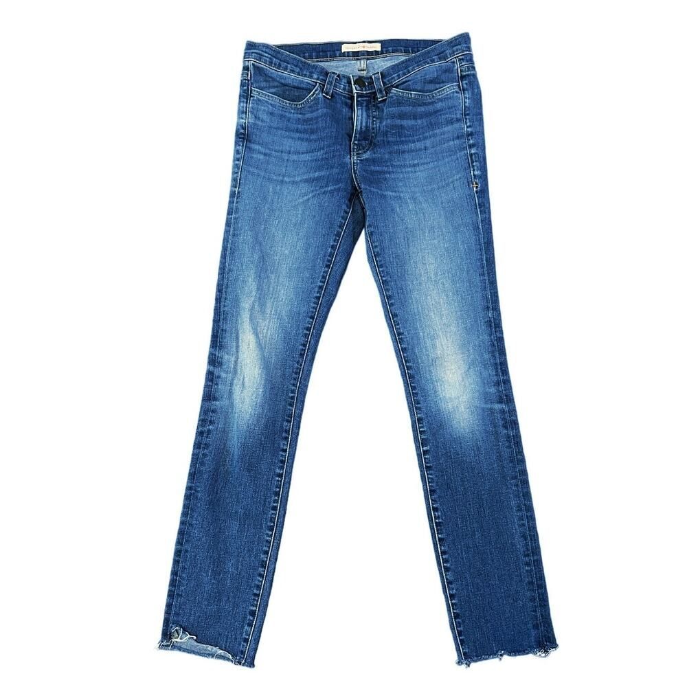 Imogene + Willie Low Rise Jeans Slim Blue Bottom Medium White Wash Open Hem 25